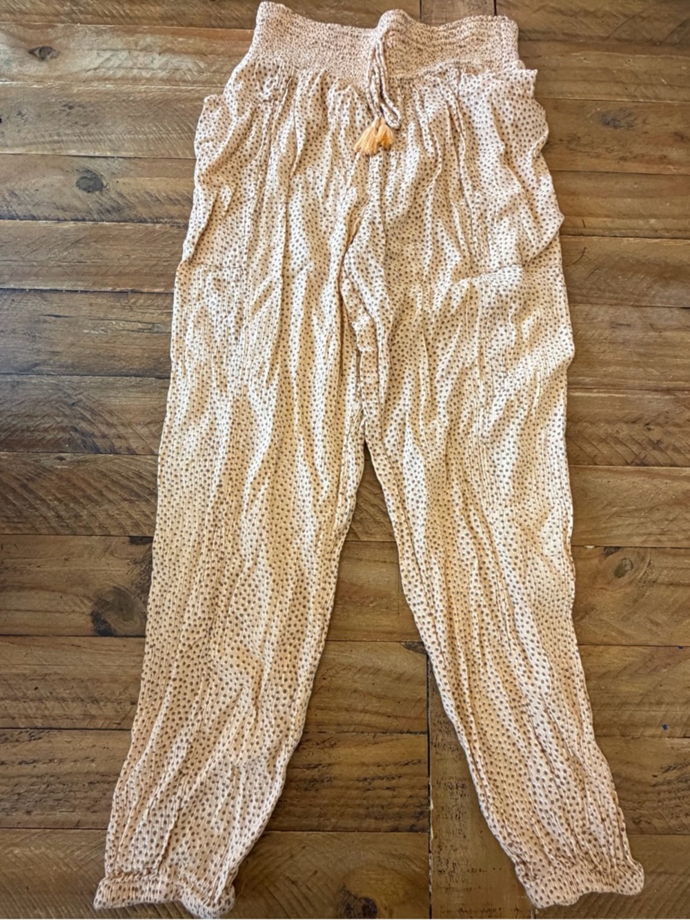 aerie Peach Smocked Waist Dot-Print Harem Pants